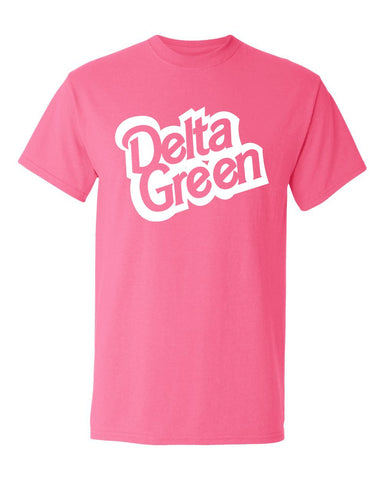 Do you ever think about death? A pink Delta Green shirt to cheer up any game or party.